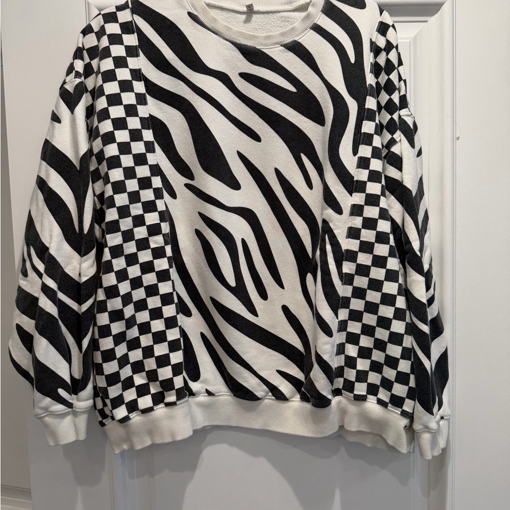 R13 Black & White Patterned Women's Sweater - Checkerboard and Zebra Print - Picture 4 of 9